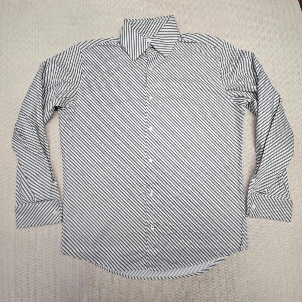 Banana Republic Shirt Mens XL 17-17.5 White Green Striped Button Up French Cuff